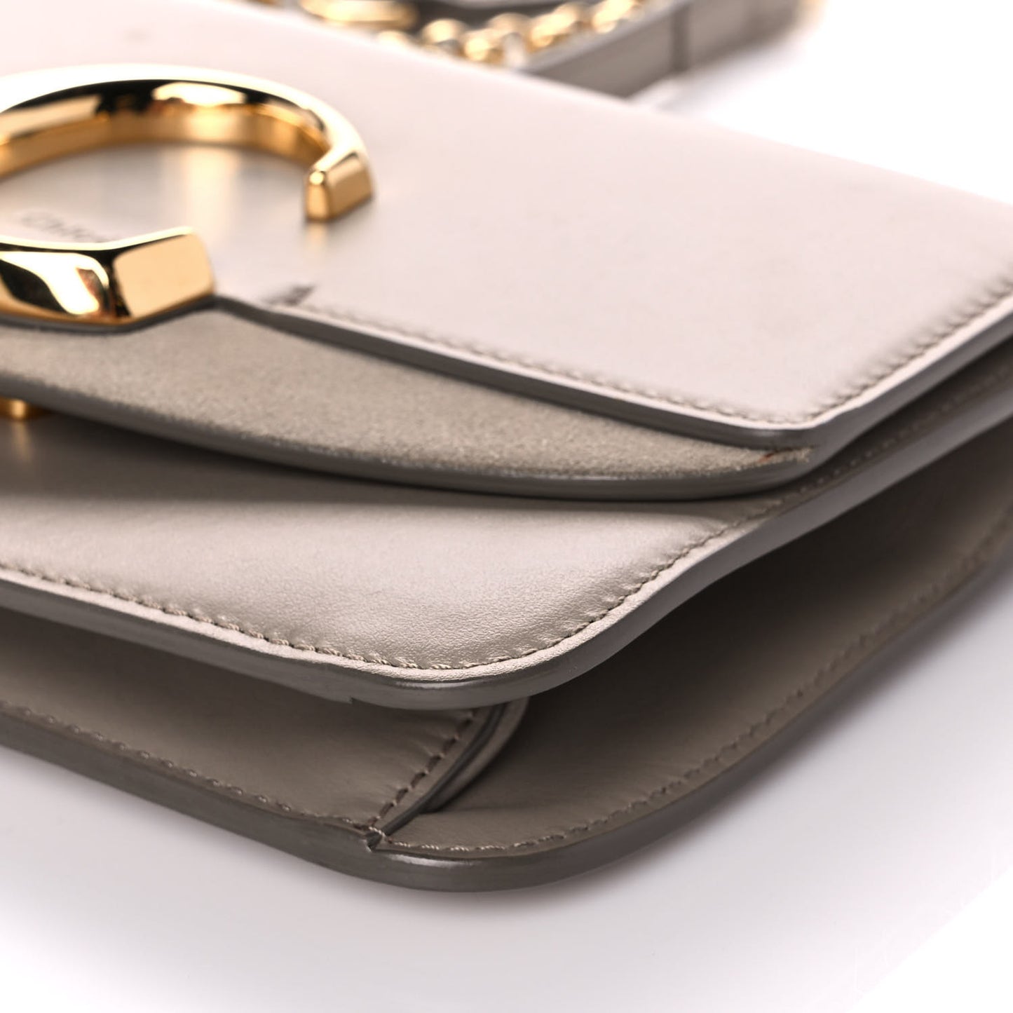 Calfskin Suede C Clutch With Chain Motty Grey