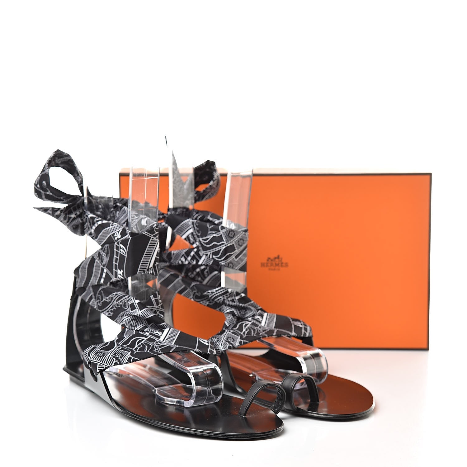 Hermes Calfskin Silk Torsade Sandals 40 Black 8 of 8