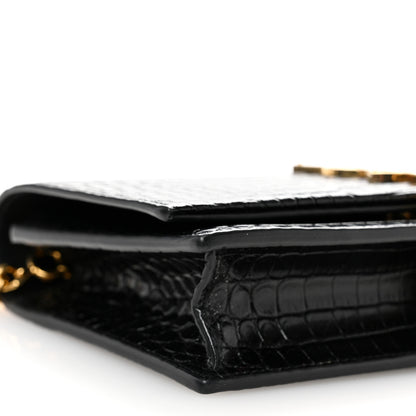 Saint Laurent Calfskin Crocodile Embossed Kate Monogram Tassel Chain Wallet Black 8 of 10