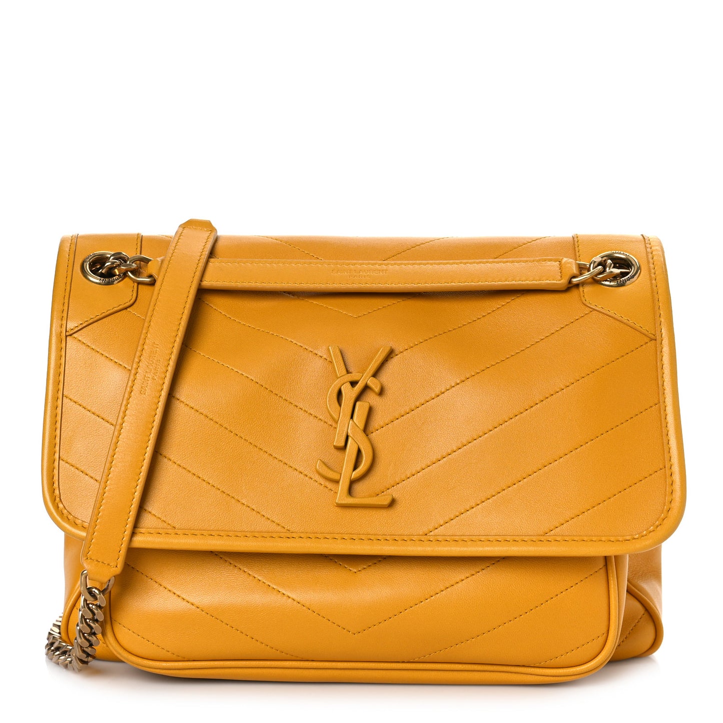 Lambskin Matelasse Monogram Medium Niki Chain Satchel Yellow