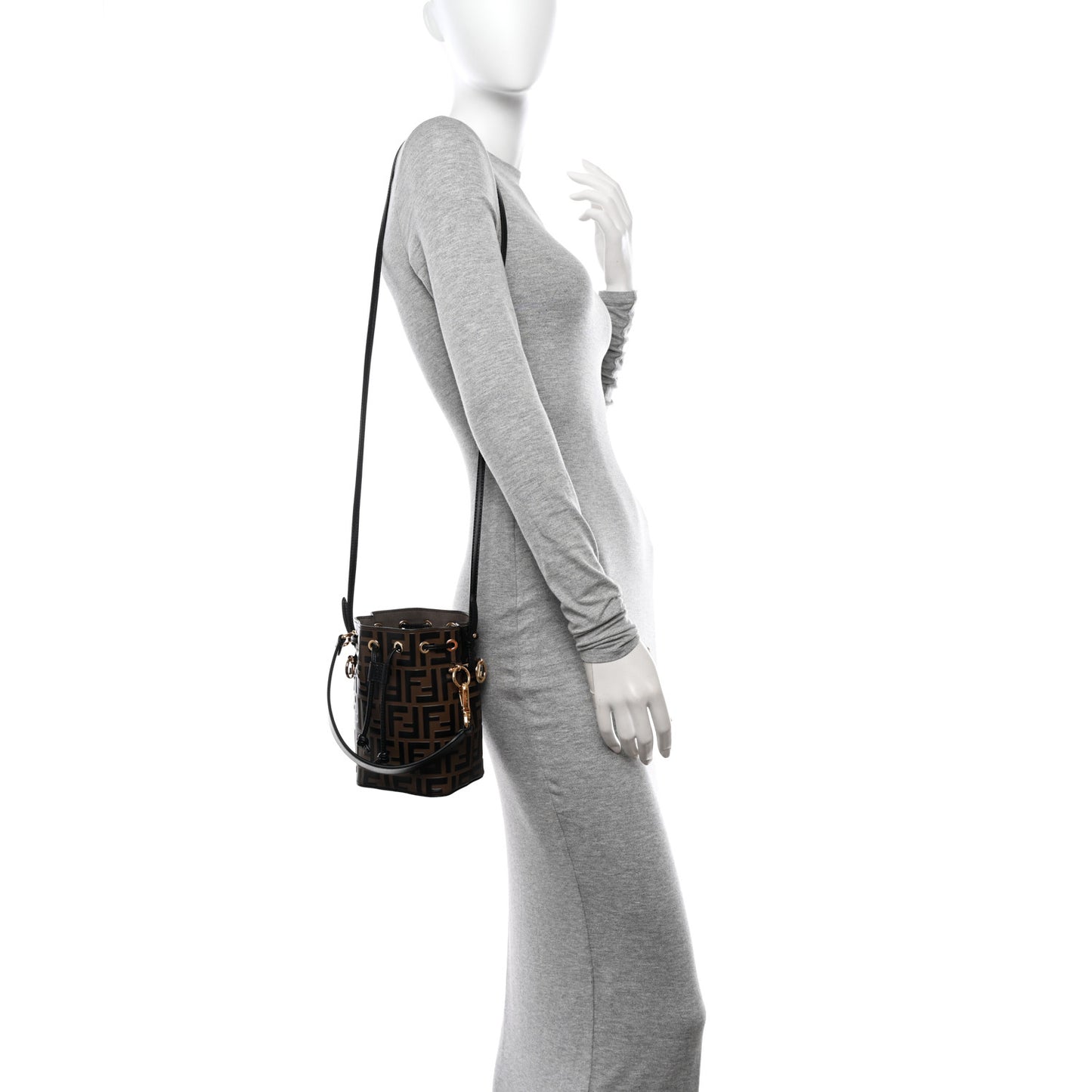 Vitello Liberty F is Fendi Bi-Color FF 1974 Embossed Mini Mon Tresor Bucket Bag Maya Black