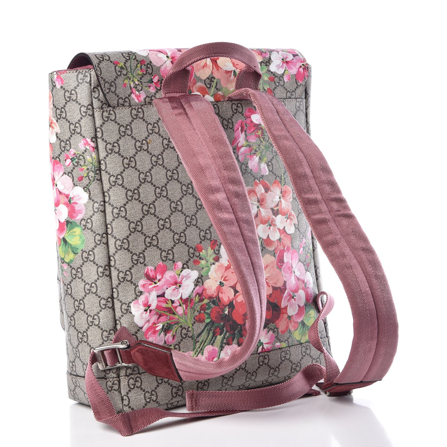 Gucci GG Supreme Monogram Blooms Medium Single Buckle Backpack Beige Multicolor Dry Rose 3 of 13
