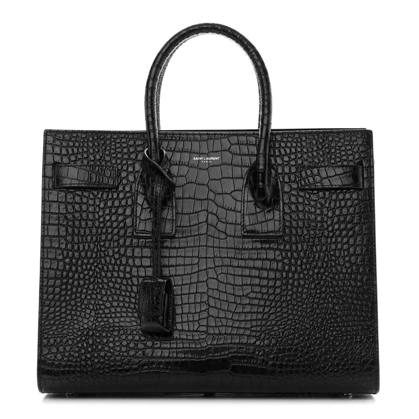 Calfskin Crocodile Embossed Small Sac de Jour Black