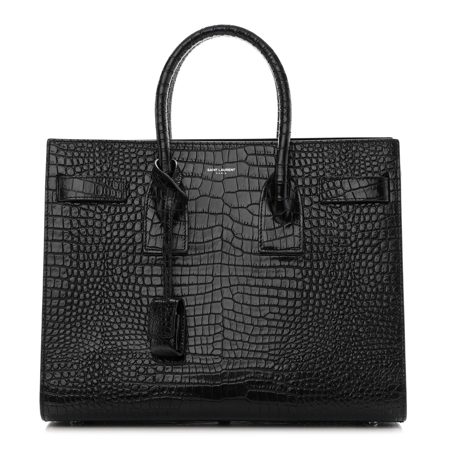 Saint Laurent Calfskin Crocodile Embossed Small Sac de Jour Black 1 of 11