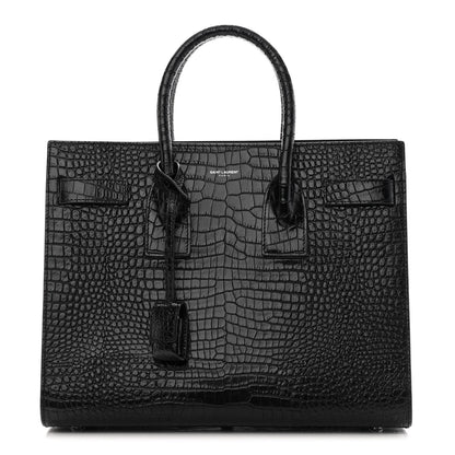 Saint Laurent Calfskin Crocodile Embossed Small Sac de Jour Black 1 of 11