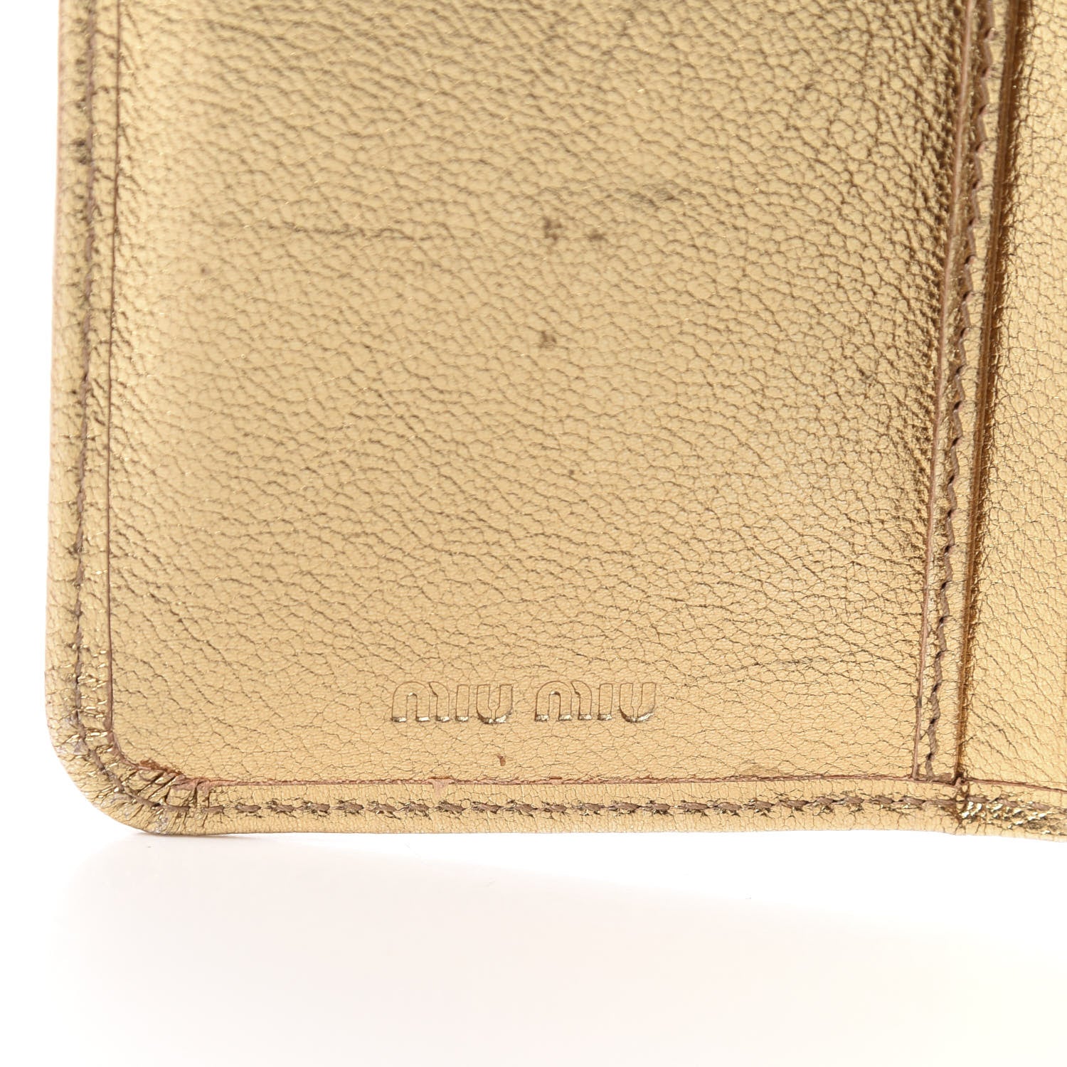 Miu Miu Metallic Goatskin Madras Bi-Color Tri-Fold Flap Wallet White Pyrite 7 of 16