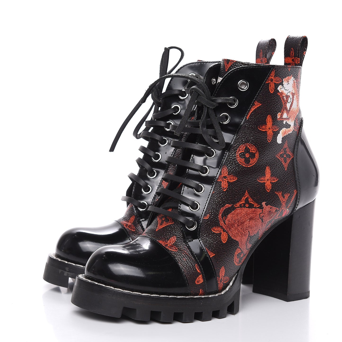 Patent Calfskin Catogram Star Trail Ankle Boots 38.5 Black Marron