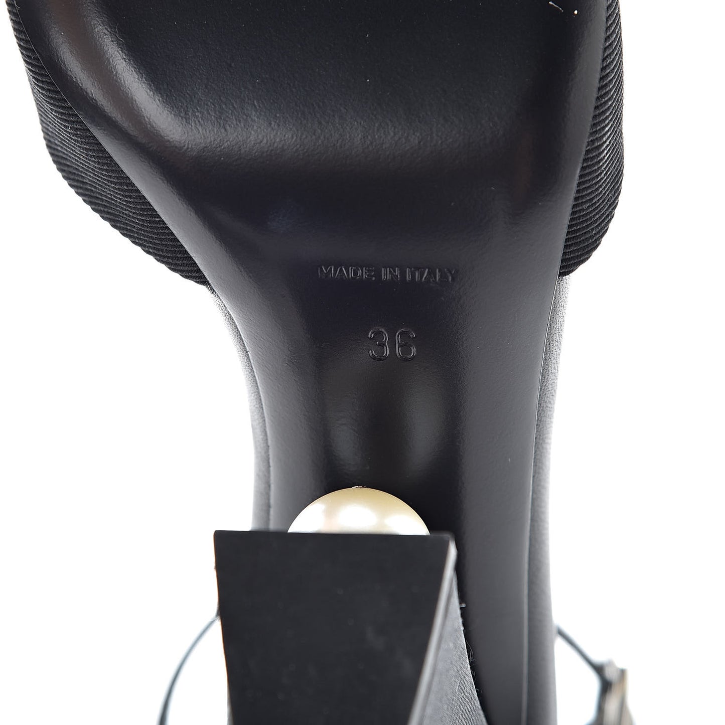 Lambskin Grosgrain Open Toe Pearl Sandal Heels 36 Black