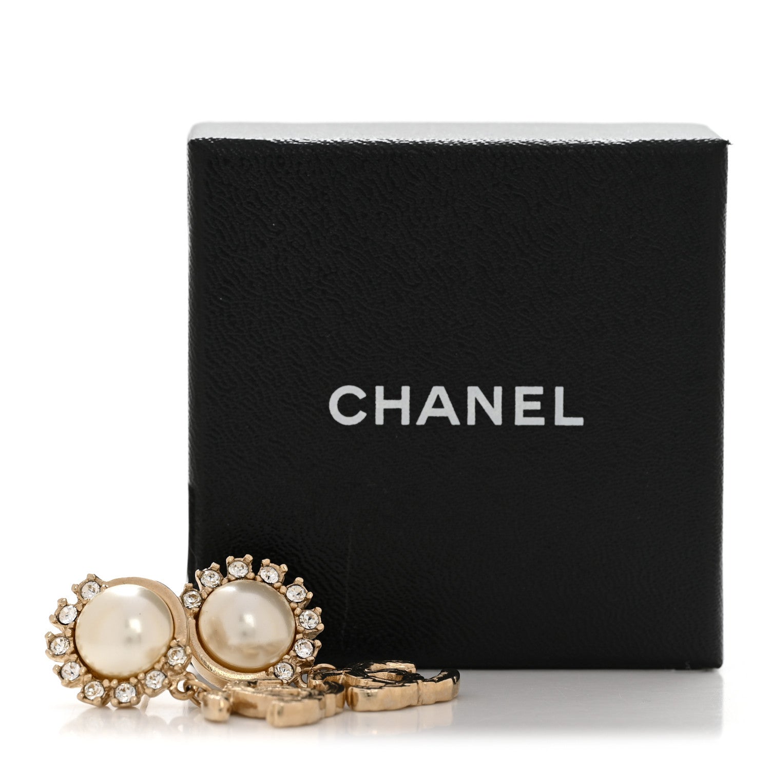 Chanel Metal Crystal Pearl CC Feather Earrings Gold 5 of 5