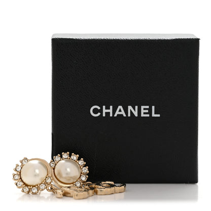 Chanel Metal Crystal Pearl CC Feather Earrings Gold 5 of 5
