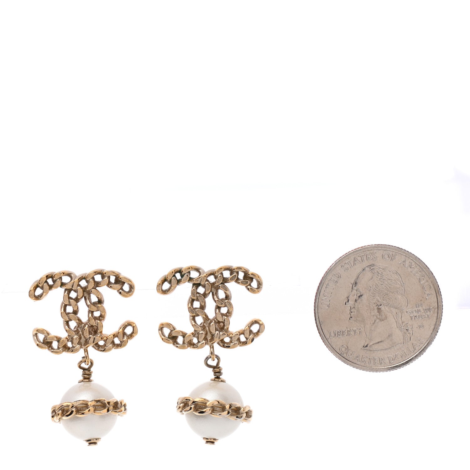 Chanel Chain Pearl CC Drop Earrings Gold 2 of 5