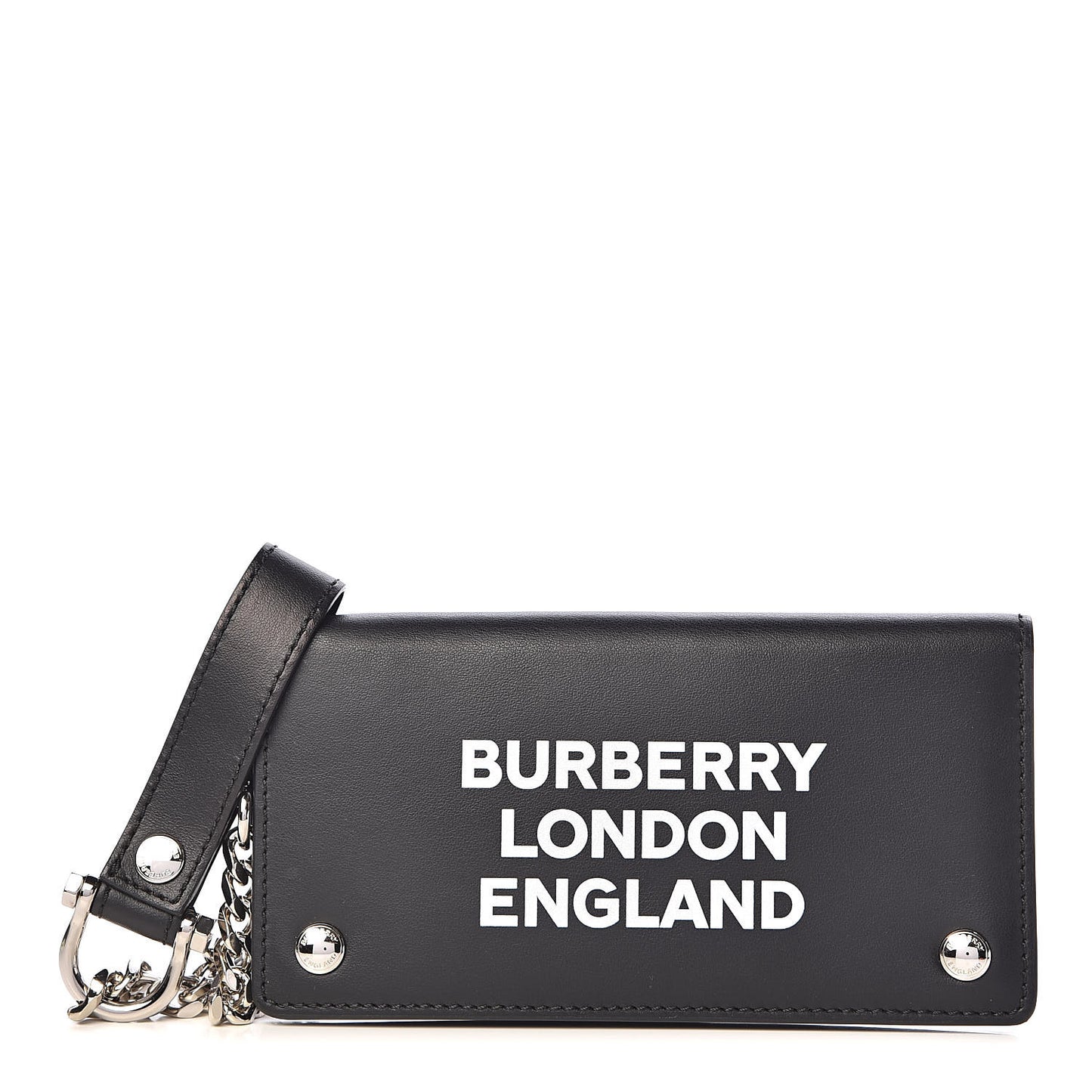 Calfskin Chain Logo Clutch Black