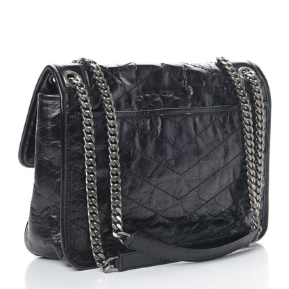 Saint Laurent Crinkled Calfskin Matelasse Monogram Medium Niki Chain Satchel Black 2 of 4
