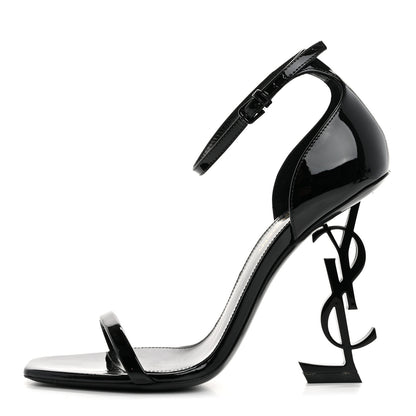 Saint Laurent Patent Calfskin Opyum 110 Sandals 37.5 Black 1 of 10