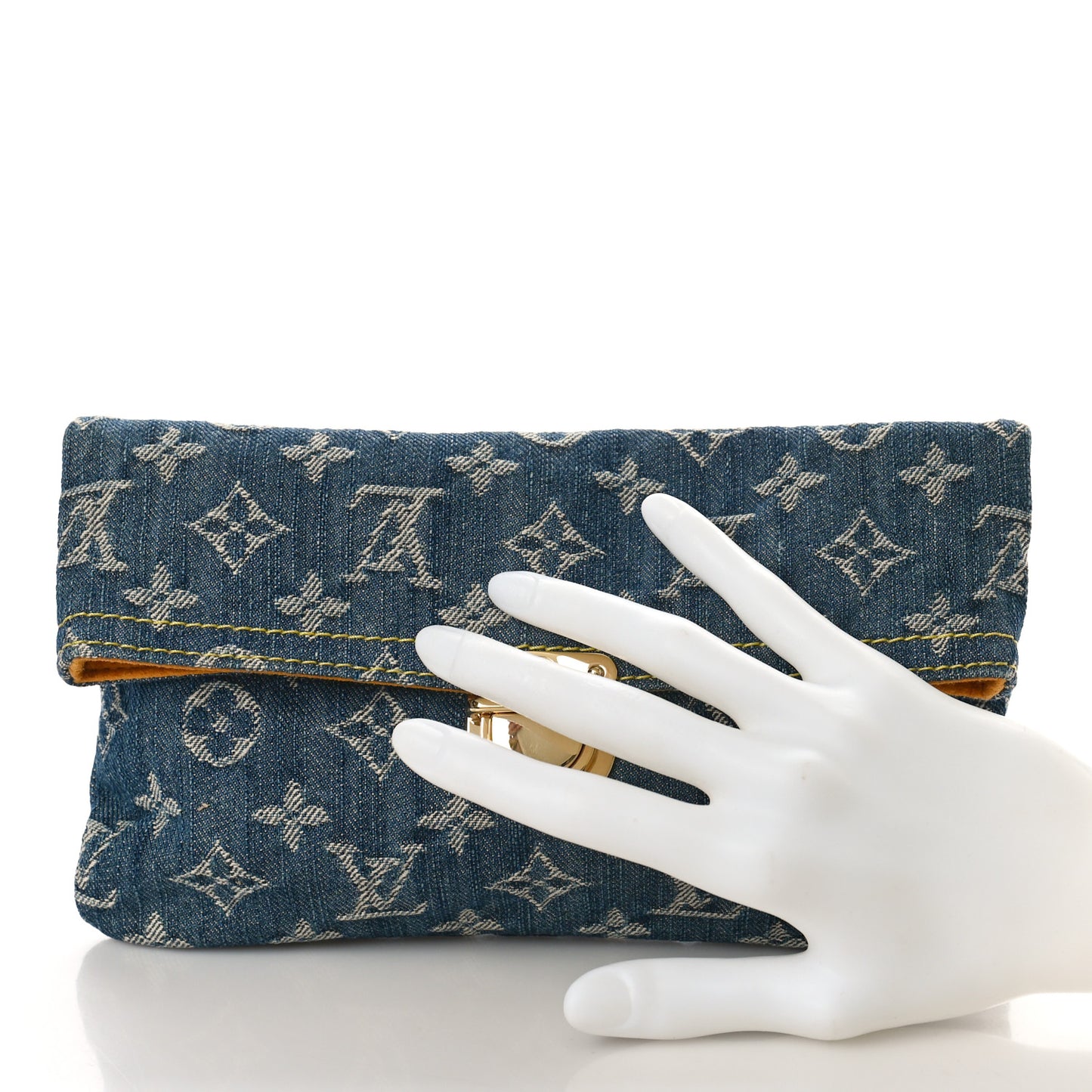 Monogram Denim Pochette Plat Clutch Blue