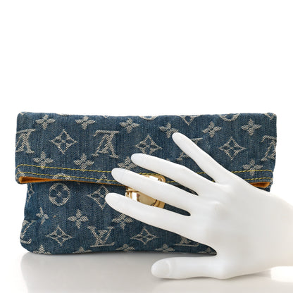 Louis Vuitton Monogram Denim Pochette Plat Clutch Blue 2 of 8