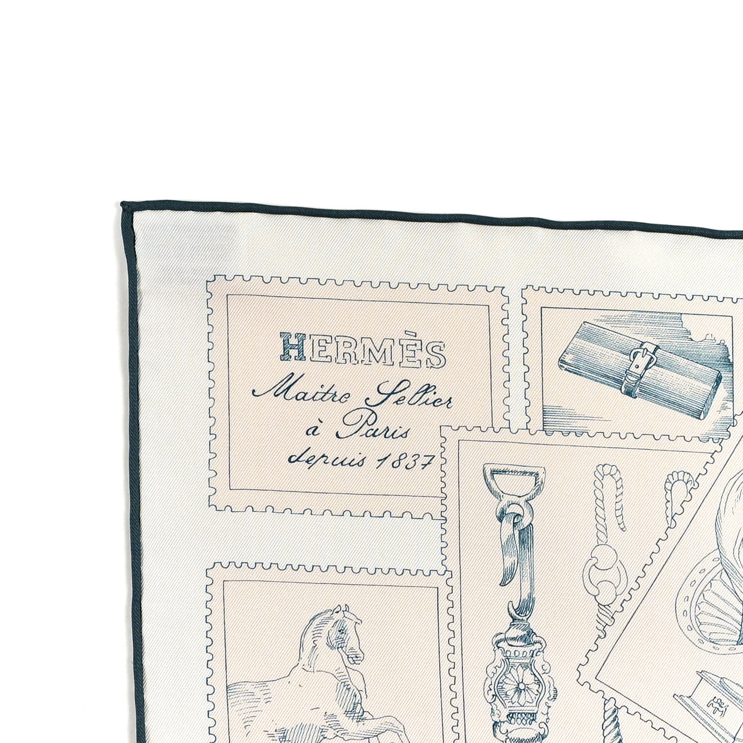 Hermes Silk Le Philateliste Du Faubourg Scarf 90 Gris Parchemin White 2 of 3