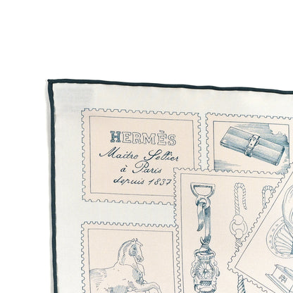 Hermes Silk Le Philateliste Du Faubourg Scarf 90 Gris Parchemin White 2 of 3
