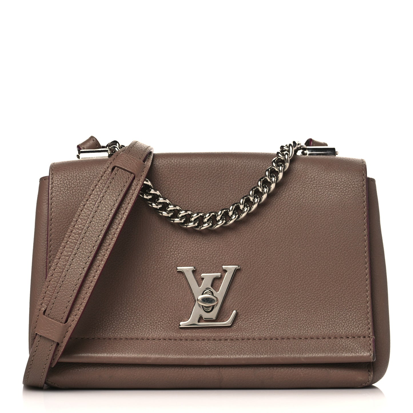 Soft Calfskin Lockme II Chain Bag BB Taupe Glace