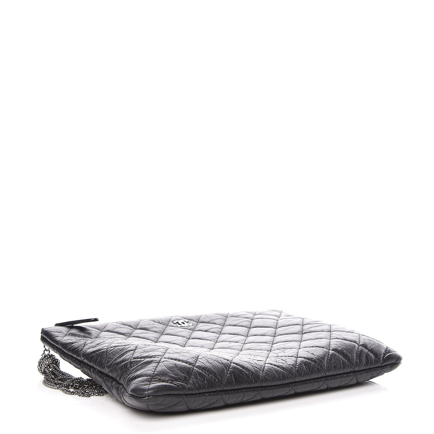 Aged Calfskin Quilted Medium Tassel Cosmetic Case Grey