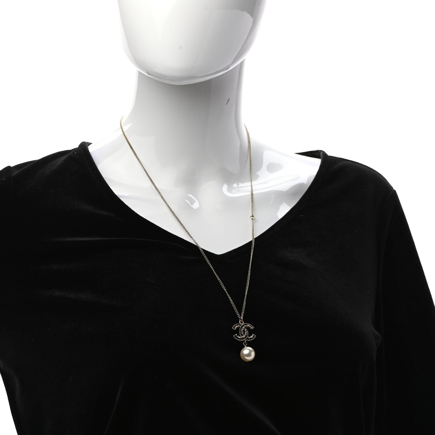 Pearl Enamel CC Drop Necklace Gold