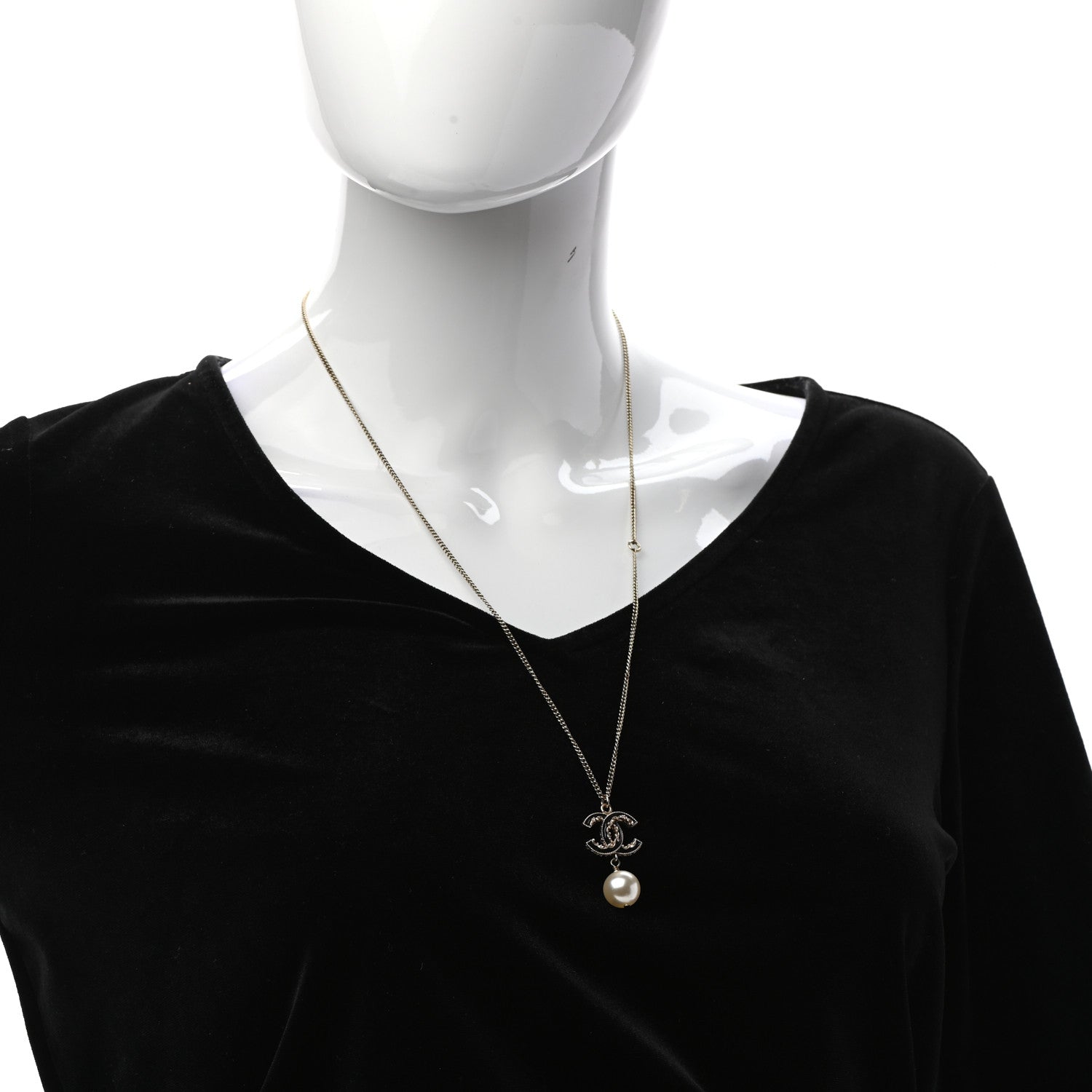Chanel Pearl Enamel CC Drop Necklace Gold 2 of 5