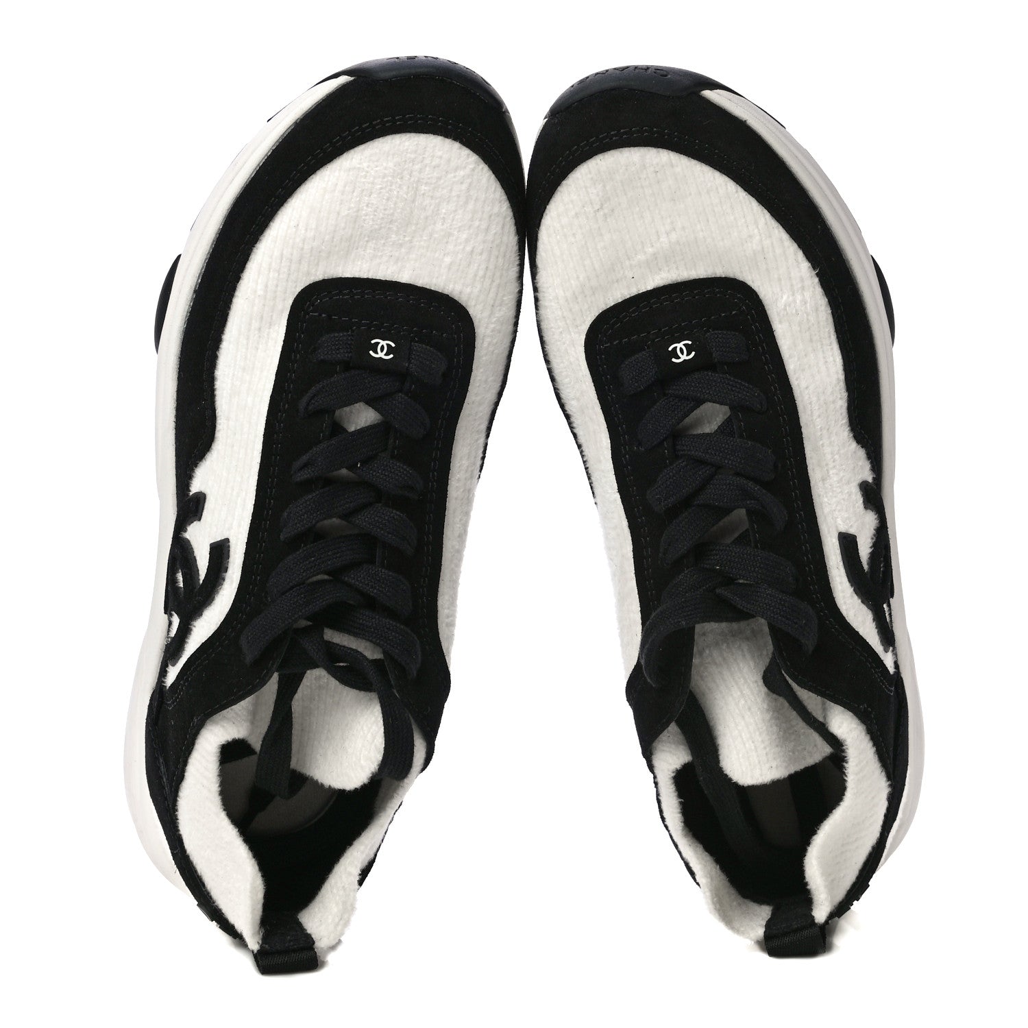 Chanel Fabric Suede Calfskin CC Sneakers 39.5 White Black 5 of 10