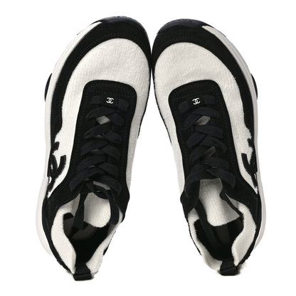 Chanel Fabric Suede Calfskin CC Sneakers 39.5 White Black 5 of 10