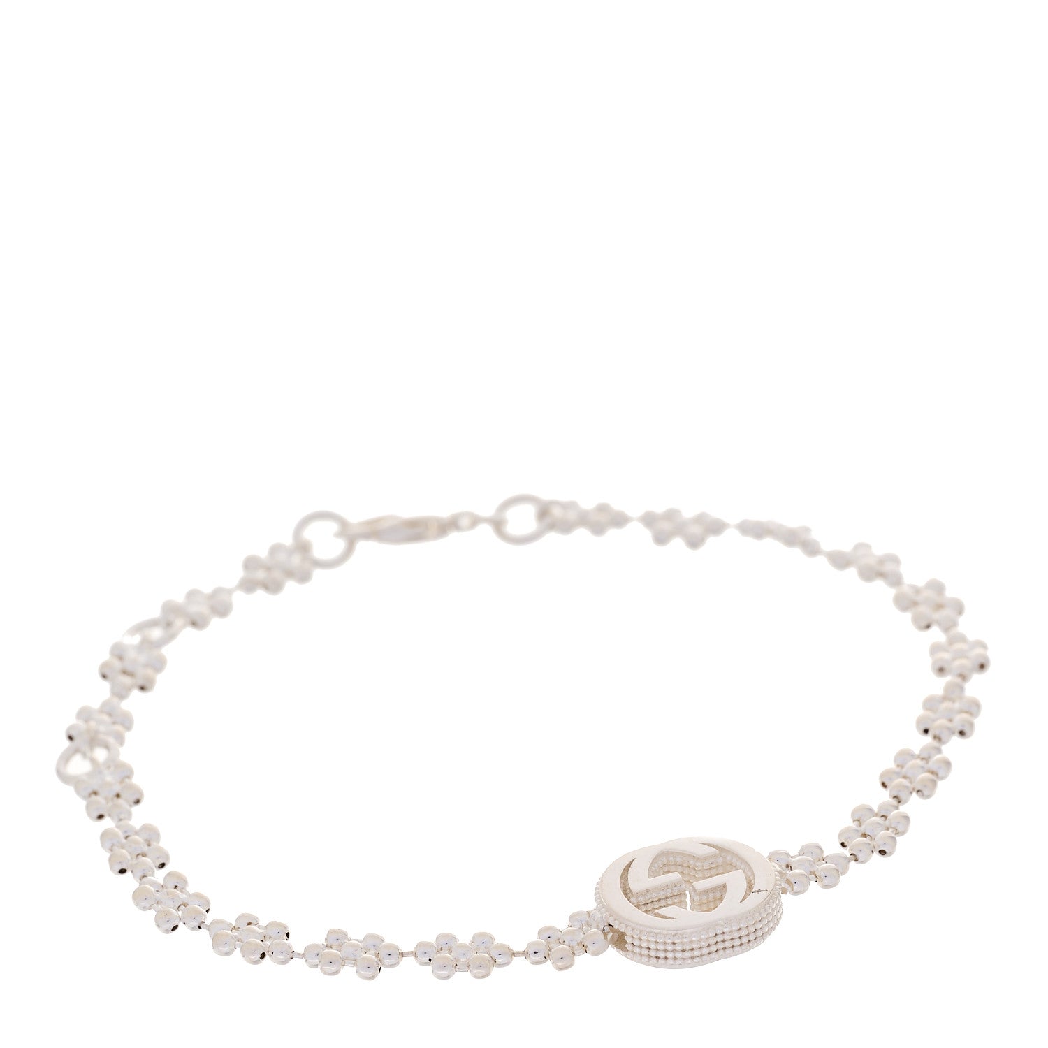 Gucci Sterling Silver Interlocking GG Beaded Flower Bracelet 1 of 4