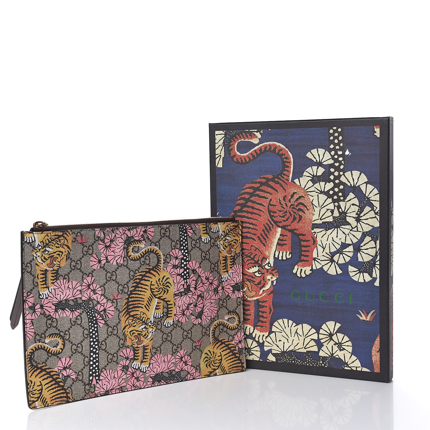 Gucci GG Supreme Monogram Bengal Zip Pouch Beige New Acero Crop Pink 9 of 9