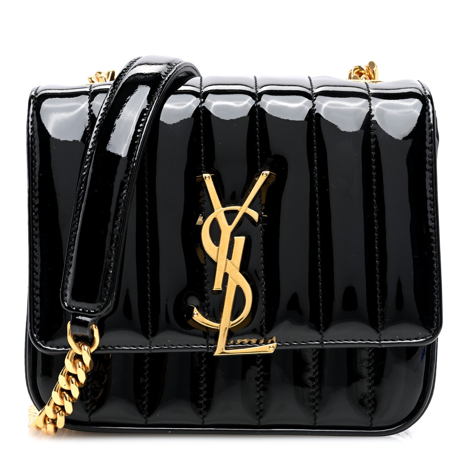 Saint Laurent Patent Calfskin Matelasse Monogram Small Vicky Chain Bag Black 1 of 9