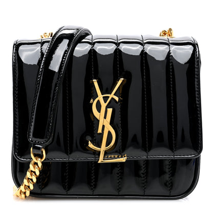 Saint Laurent Patent Calfskin Matelasse Monogram Small Vicky Chain Bag Black 1 of 9