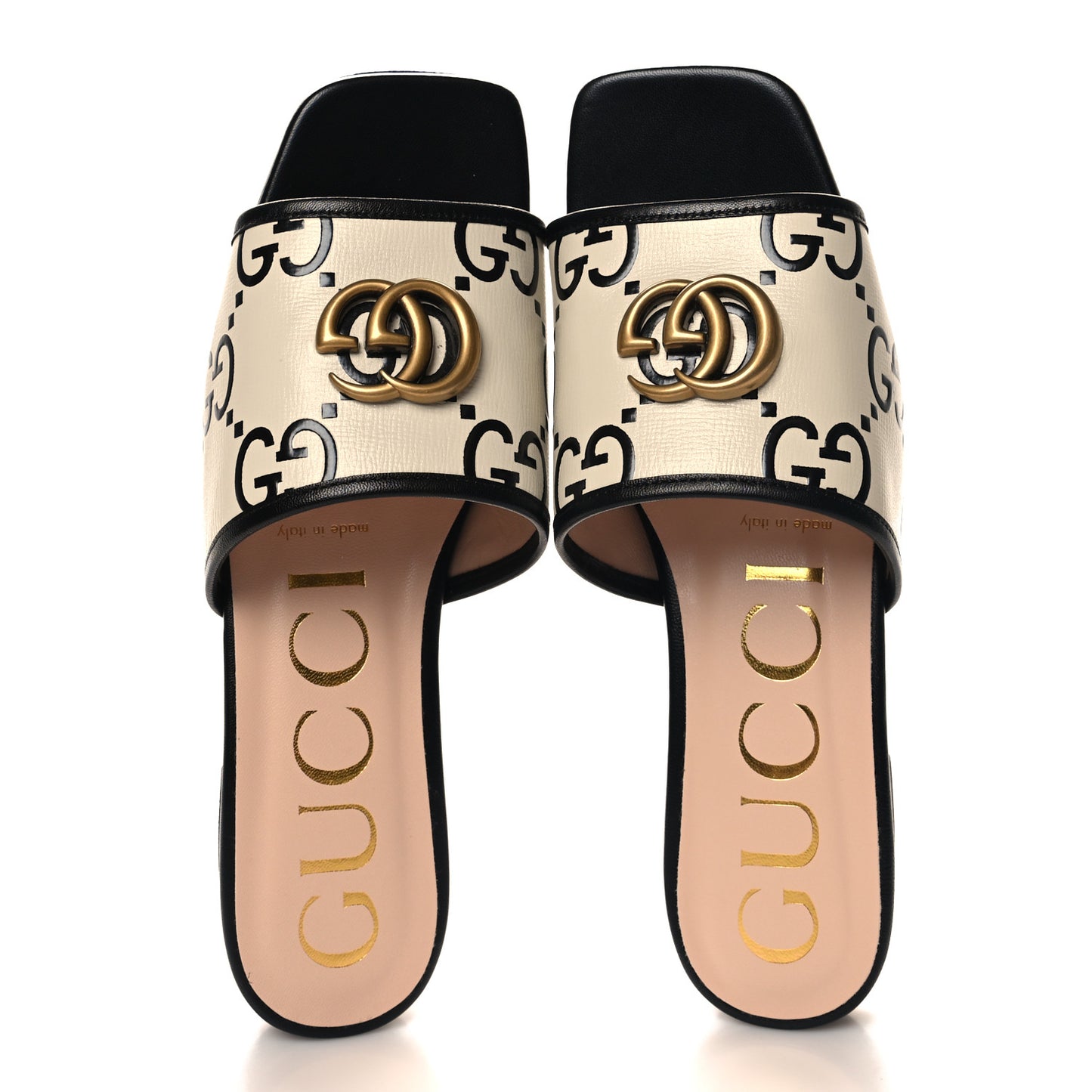 Malaga Kid GG Monogram Marmont Flat Slide Sandals 37 Mystic White Black