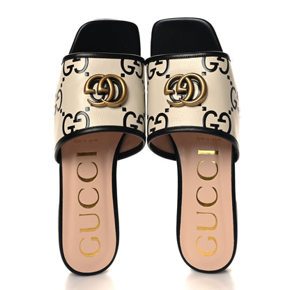 Gucci Malaga Kid GG Monogram Marmont Flat Slide Sandals 37 Mystic White Black 2 of 10