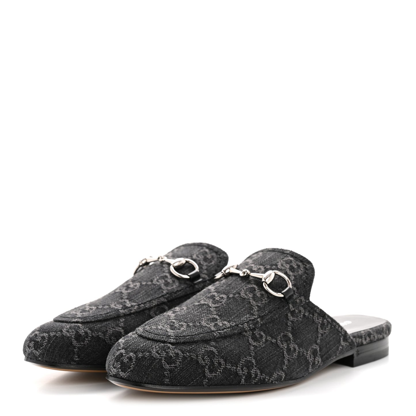 New Denim GG Malaga Kid Womens Princetown Slippers 36 Grey Black