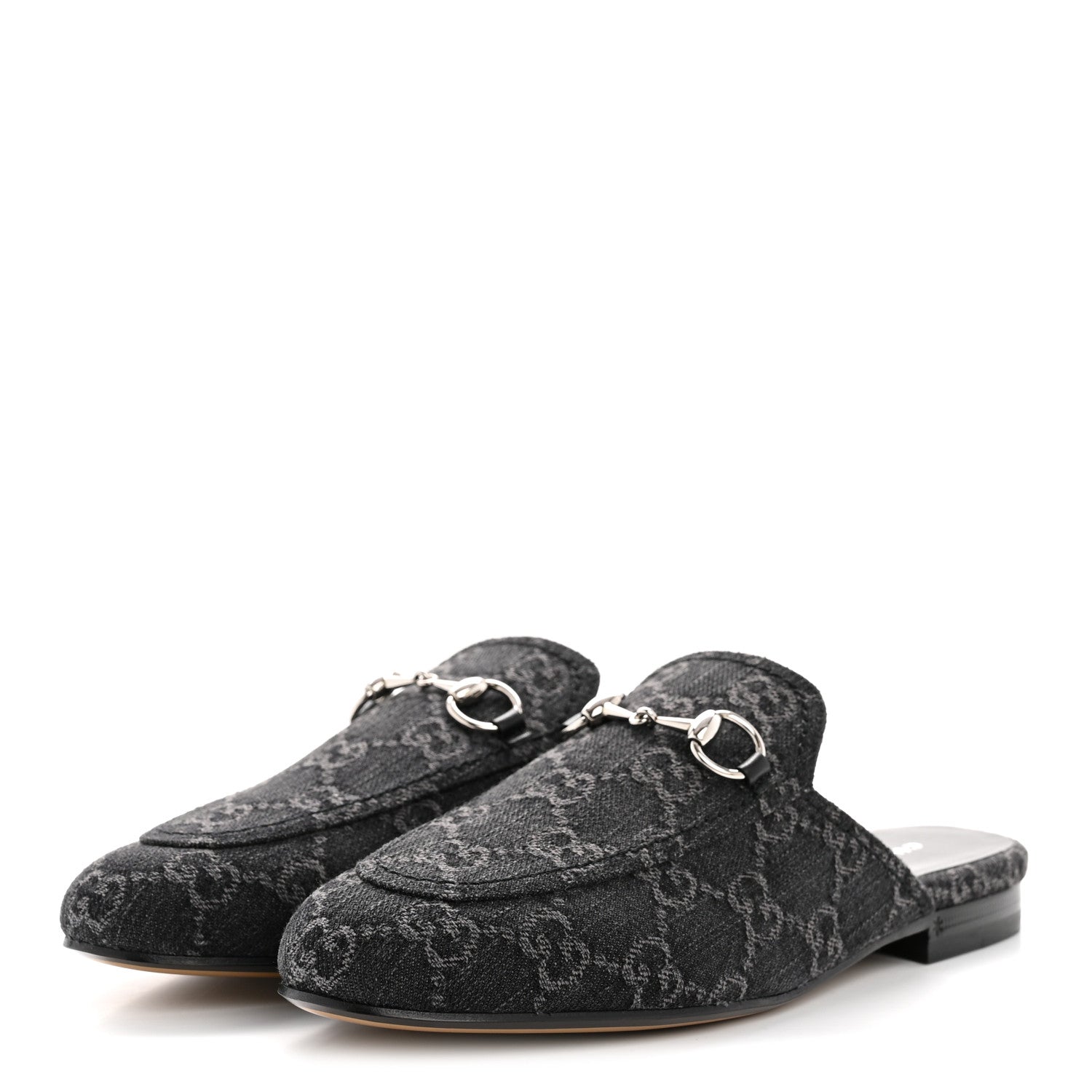 Gucci New Denim GG Malaga Kid Womens Princetown Slippers 36 Grey Black 4 of 10