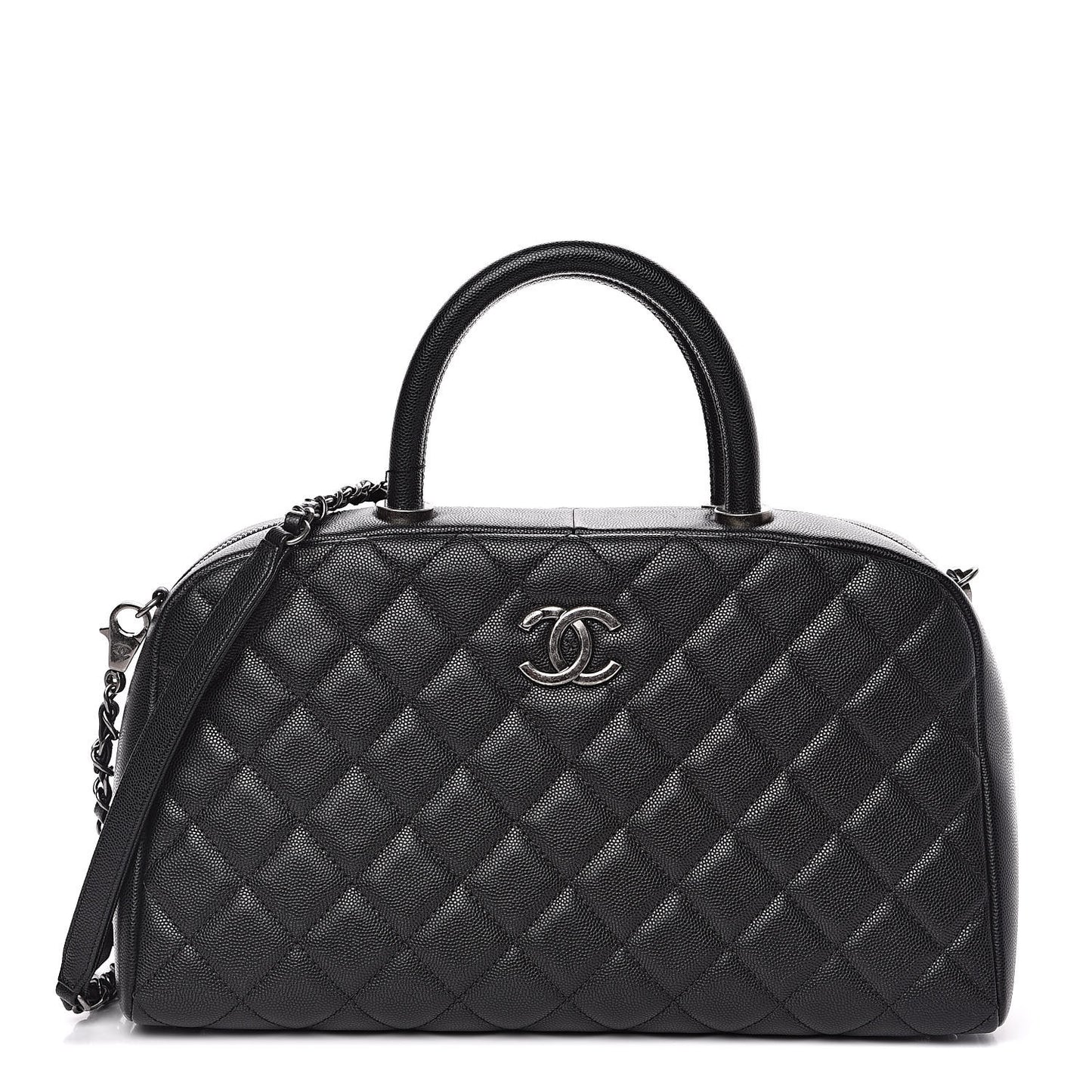 Caviar Quilted Large Coco Handle Bowling Bag Black