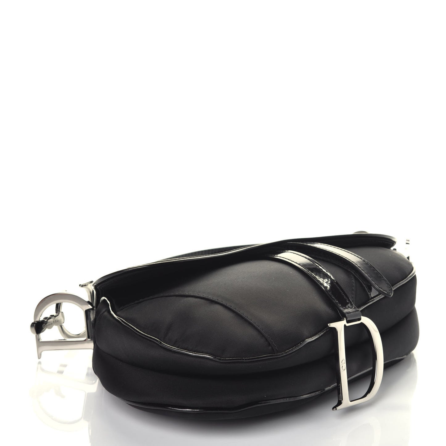 Canvas Patent Calfskin Saddle Bag Black