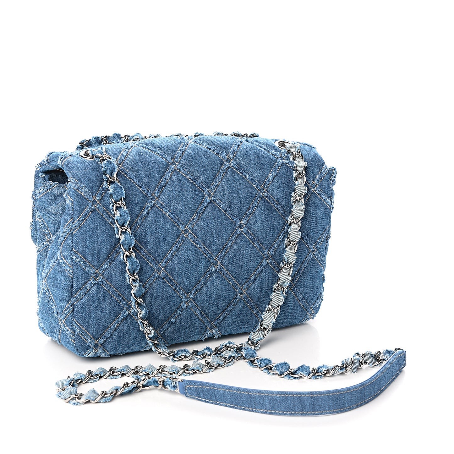 Denim Quilted Medium Distressed Single Flap Blue