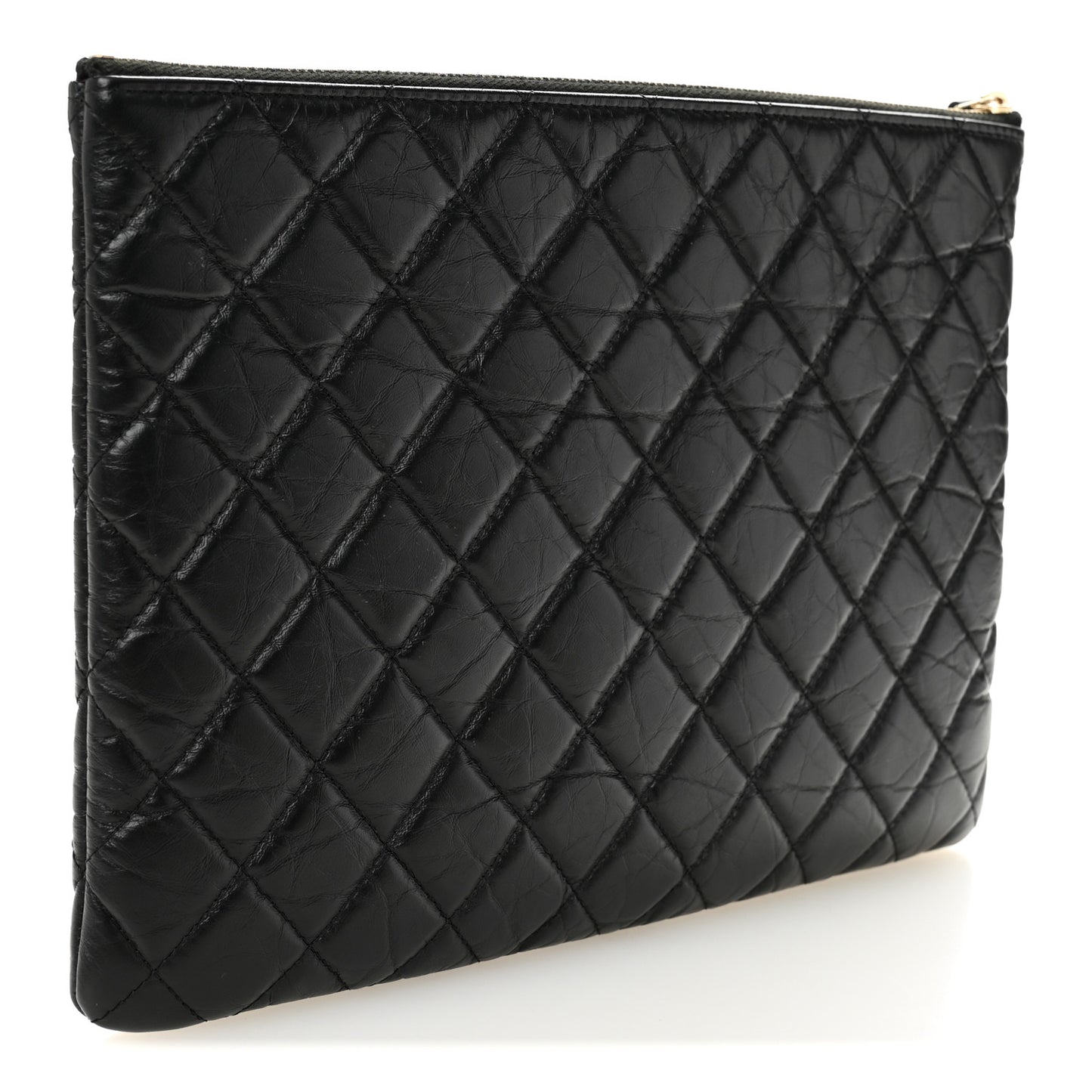 Aged Calfskin Quilted Medium Lucky Charms Cosmetic Case Black