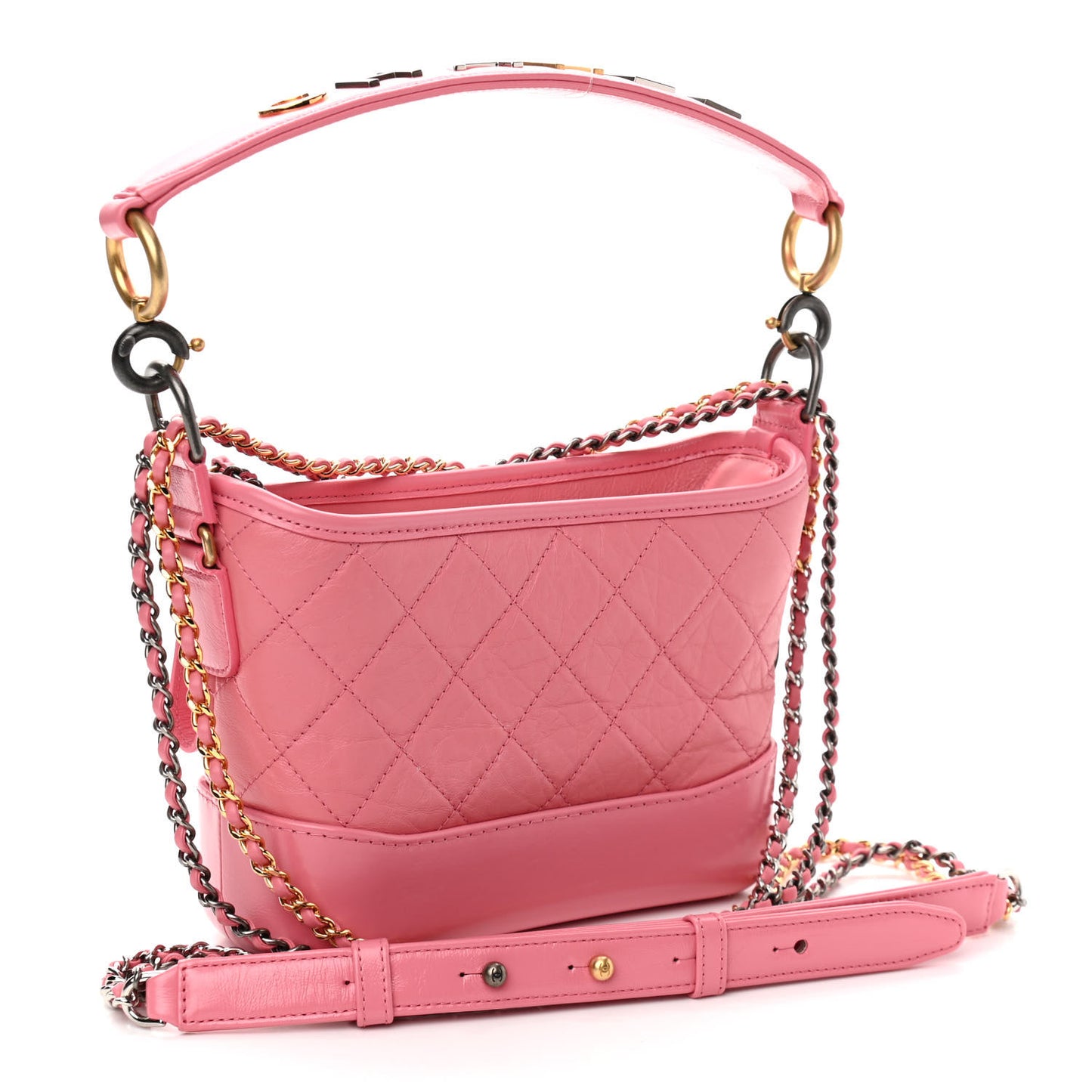 Aged Calfskin Quilted Small Gabrielle Logo Hobo Rose