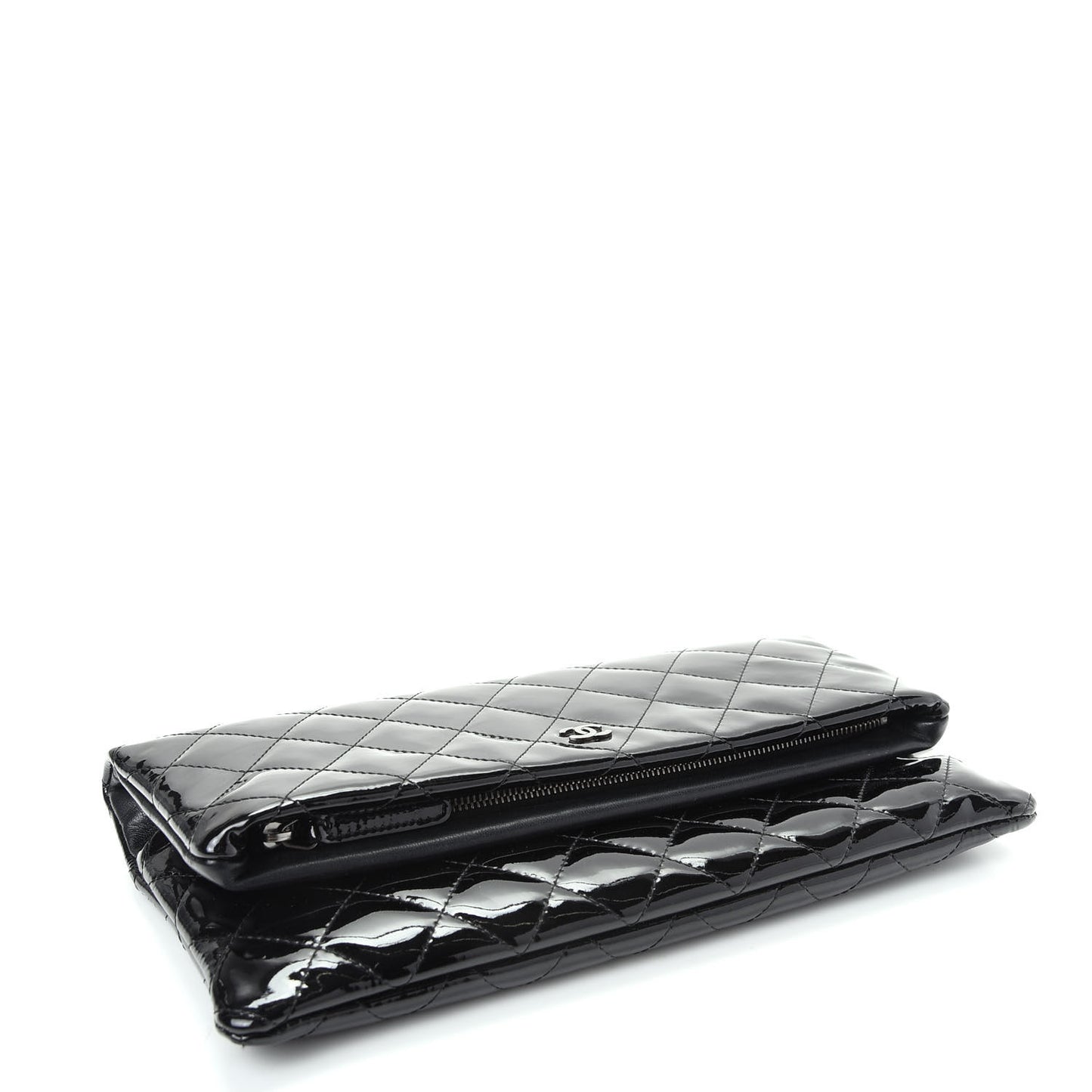 Patent Calfskin Quilted Beauty CC Clutch Black