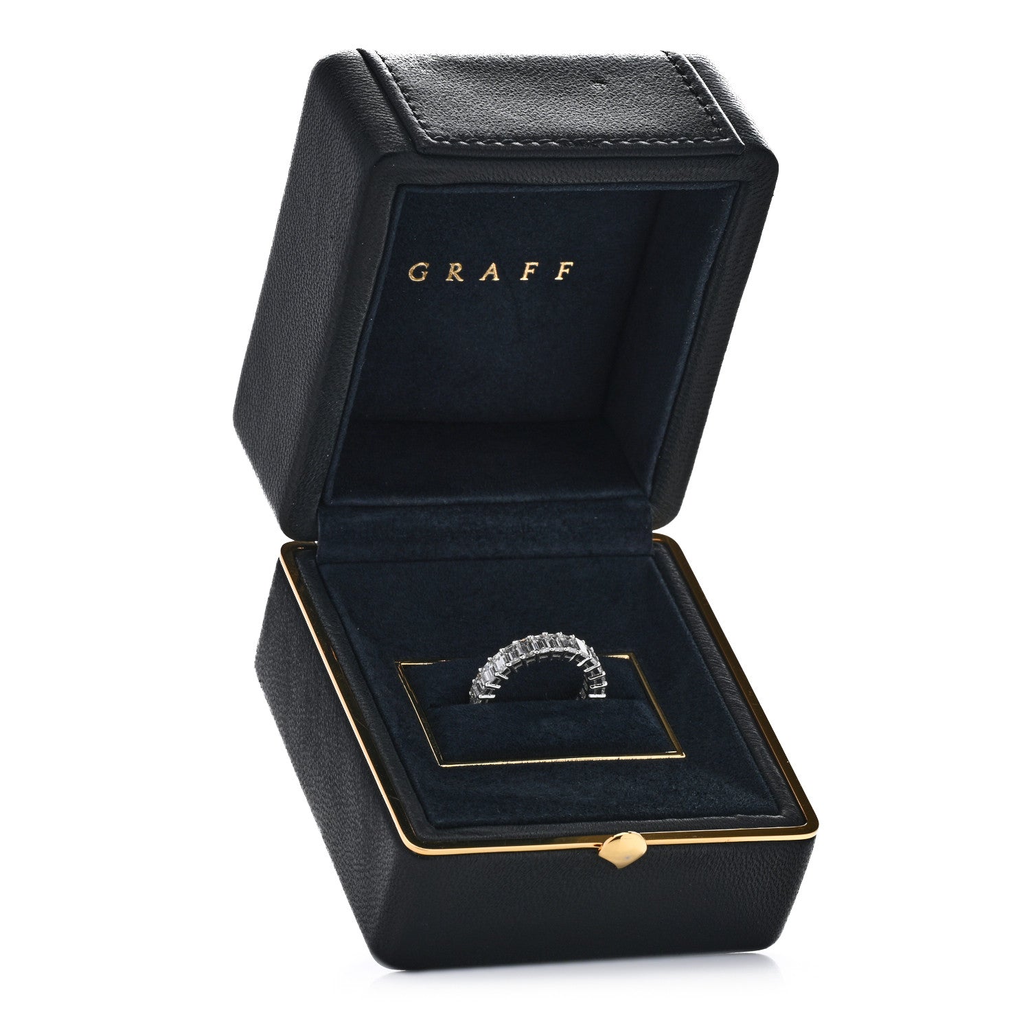 Graff Platinum Diamond 3.78ctw Emerald Cut Claw Set Eternity Ring 50 5.5 5 of 5