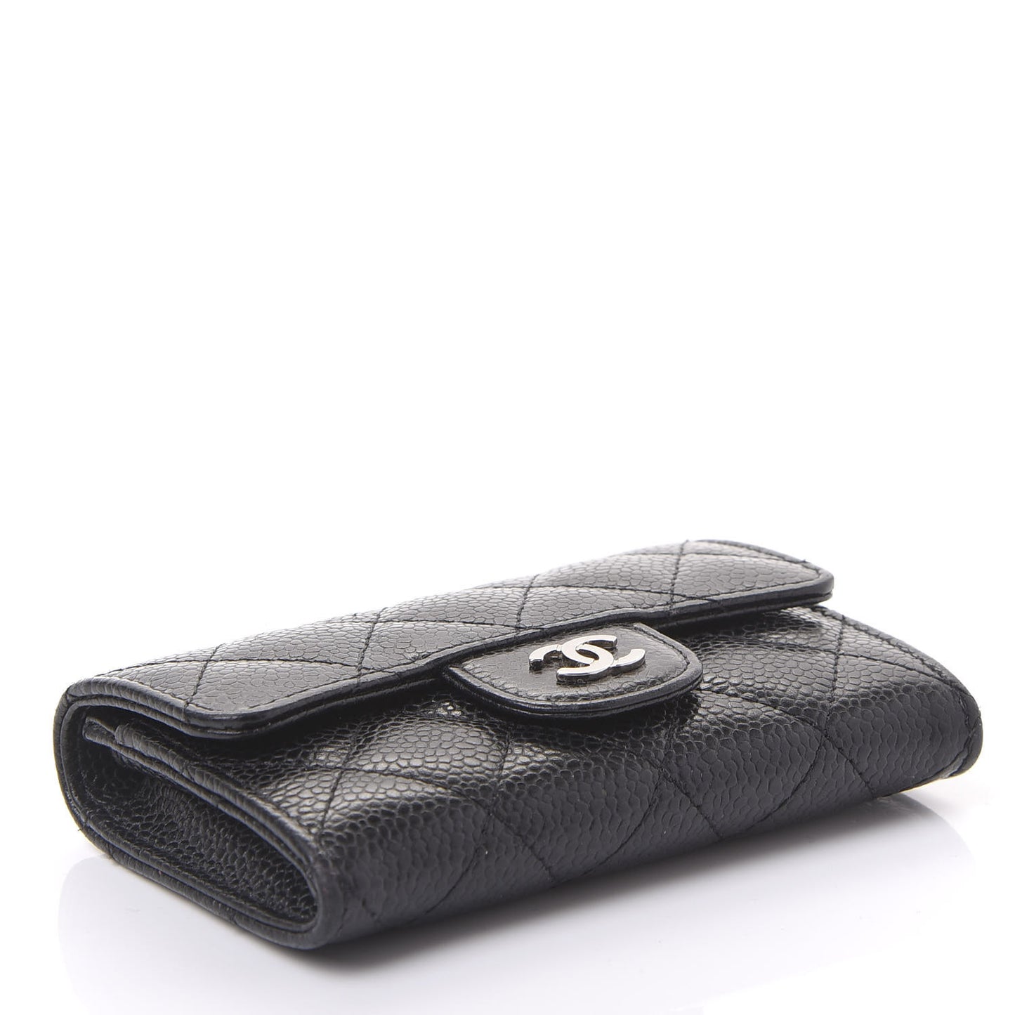 Caviar Quilted Flap Card Holder Black