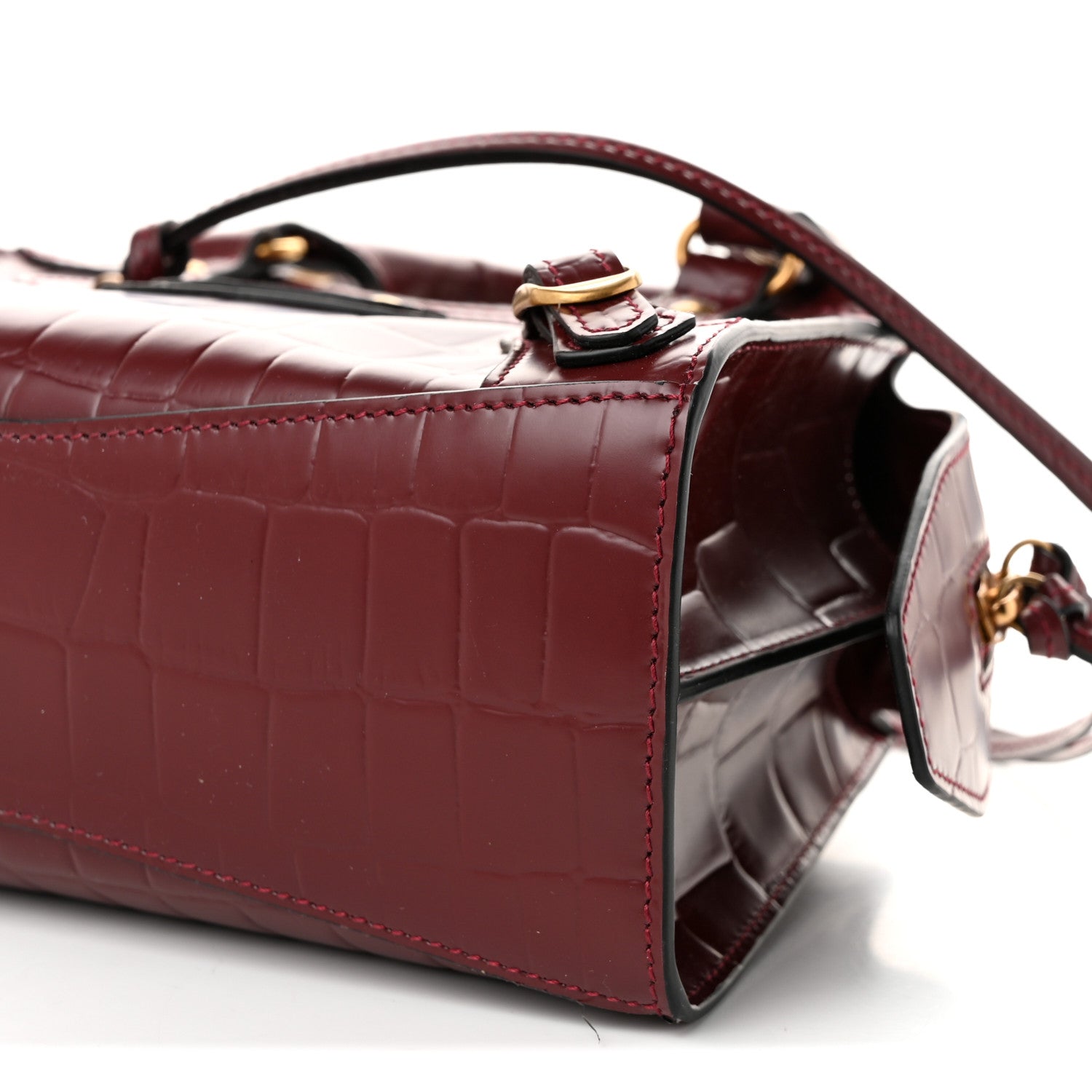 Balenciaga Semi Shiny Calfskin Crocodile Embossed Neo Classic Gold Hardware Mini City Dark Red 10 of 10