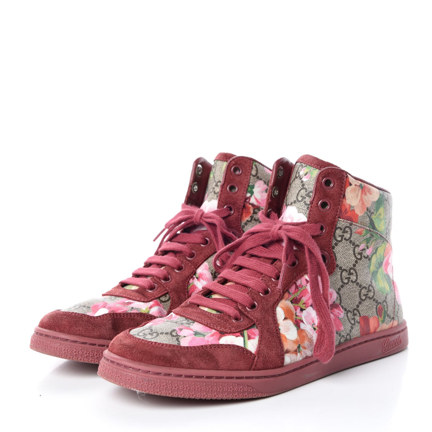 GG Supreme Monogram Blooms Womens High Top Sneakers 38 Beige Multicolor Dry Rose