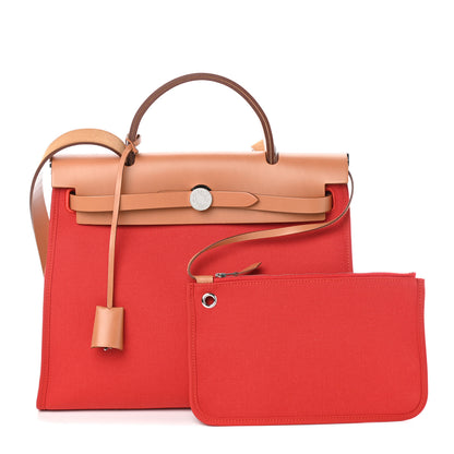 Hermes Vache Hunter Toile Herbag Zip 31 PM Rouge Tomate Natural 1 of 8