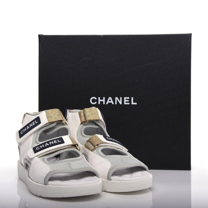 Chanel Goatskin Fabric Gladiator Sandals 36.5 Grey Navy Blue 11 of 11