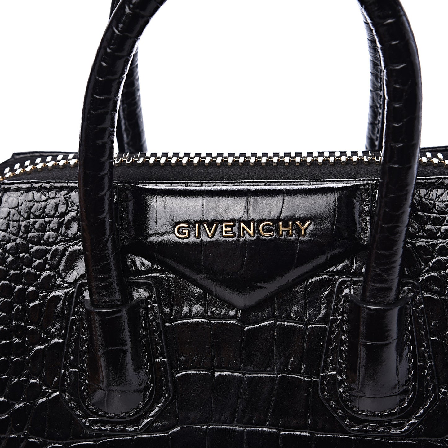 Calfskin Crocodile Embossed Mini Antigona Black