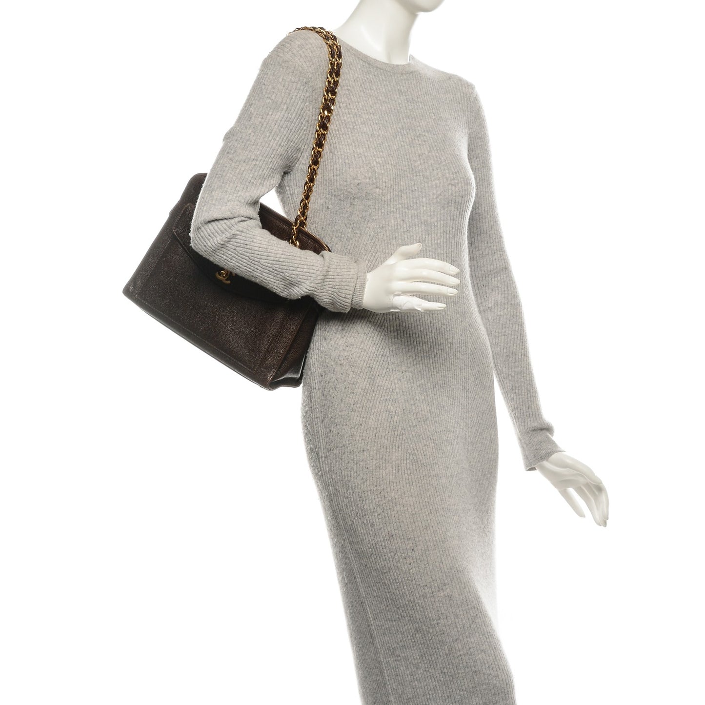 Caviar Flap Shoulder Bag Brown